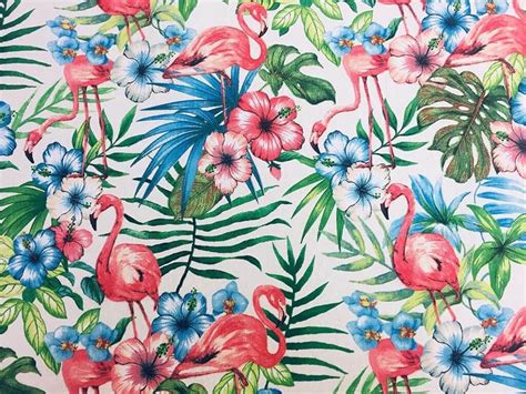Pink Flamingo Bird Floral Fabric And Tropical Palm Leaf