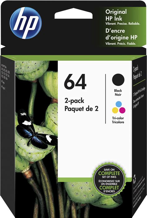 Hp 64 2 Pack Standard Capacity Ink Cartridges Black Multicolor X4d92an