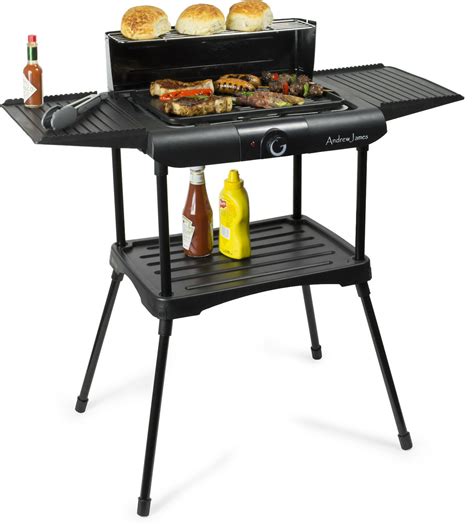 Features a die cast aluminum grill plate with non stick coating, continuous temperature controller and oil drip tray. Andrew James Deluxe Black Electric BBQ Grill Griddle ...