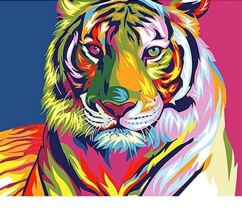 Abstract Colorful Tiger Painting Kit Theneelstore Modern Wall Art