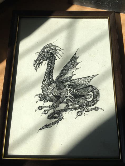 My Grandmas Ink Drawing Of A Dragon From Tolkiens Bestiary Drawn In