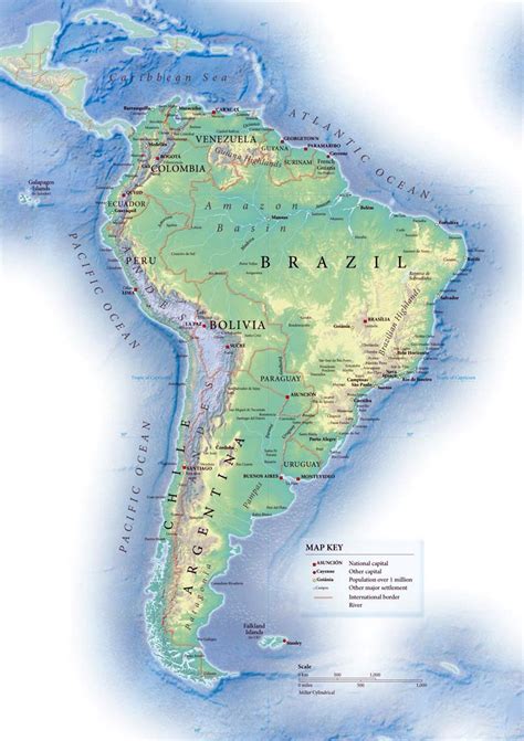 Political Map Of South America With Relief South America Mapsland