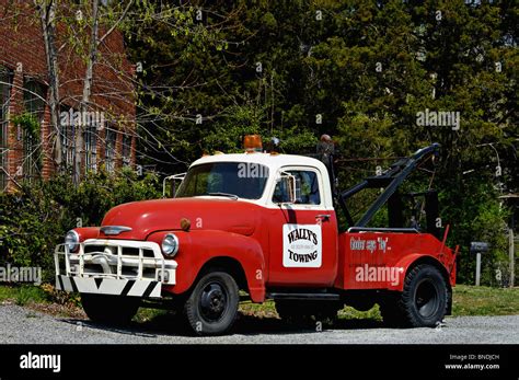 Vintage Tow Truck Beside Wallys Service Station In Downtown Mount Airy