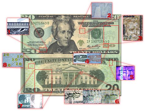 When you hold the bill up at an angle, the color should change from copper to green. Security Features of the US Twenty Dollar Bill | Due to ...