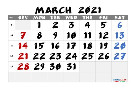 Printable March 2021 Calendar Pdf Template M21anudaw2