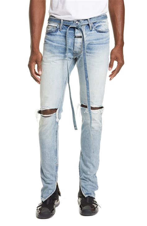 Fear Of God Denim Ripped Tie Waist Zip Cuff Jeans In Vintage Indigo