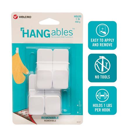 Velcro Hangables Removable Small Hook In White 4 Count Vel 30107 Usa