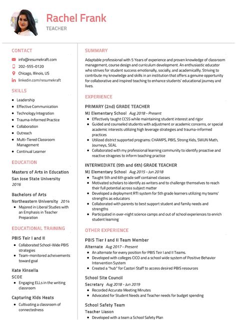 Primary Teacher Resume Template In 2024 ResumeKraft