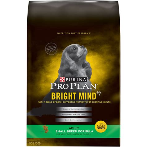 This line of dog or pet food categorizes options under five distinct platforms, namely: Purina Pro Plan Bright Mind Small Breed Formula Adult Dry ...