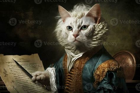 Cat As Wolfgang Amadeus Mozart Famous Historical Character Portrait