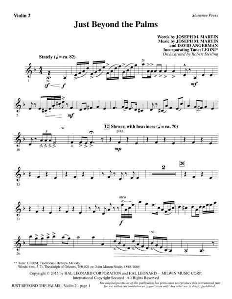 Just Beyond The Palms Violin 2 Sheet Music Joseph M Martin Choir