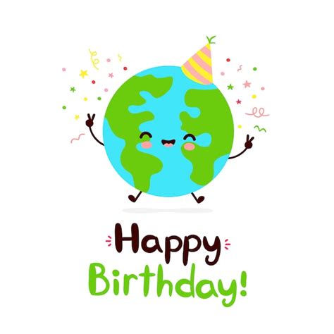 Lindo Feliz Sonriente Planeta Tierra Tarjeta De Feliz Cumpleaños