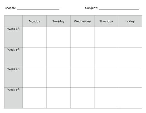 Monday Through Friday Planning Template Example Calendar Printable
