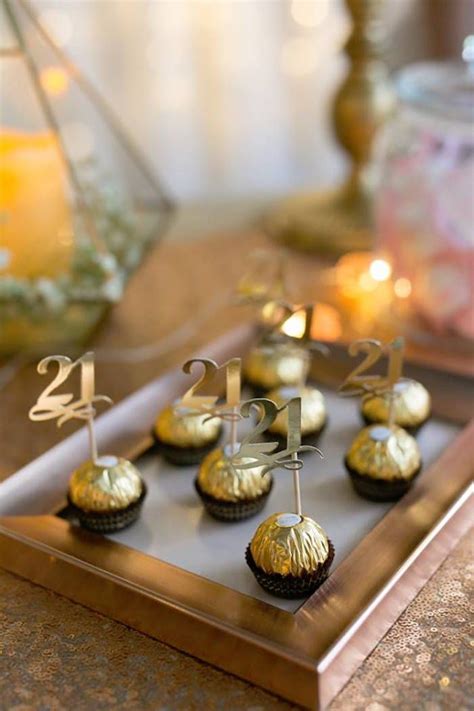 Ferrero Rocher Chocolates With Gold 21 Toppers From An Elegant 21st Birthday Party On Kara S