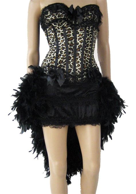 Leopard Corset Feather Skirt Outfit Burlesque Outfit Burlesque Costumes Feather Skirt Outfit