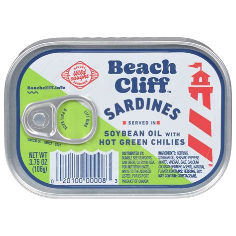 Beach Cliff Sardines In Soybean Oil With Hot Green Chilies 375 Oz Can