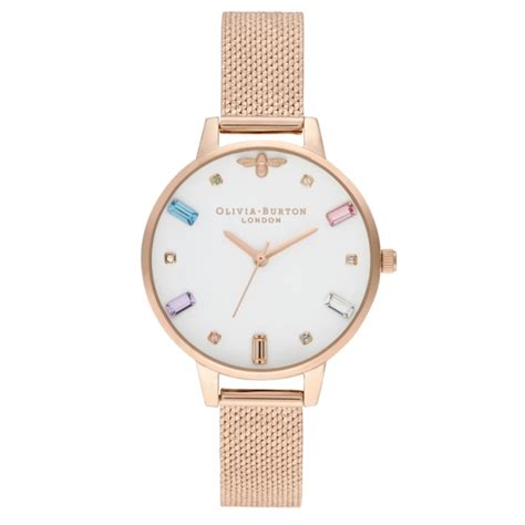 Olivia Burton Rainbow Bee Pale Rose Gold Mesh Watch Watches From T