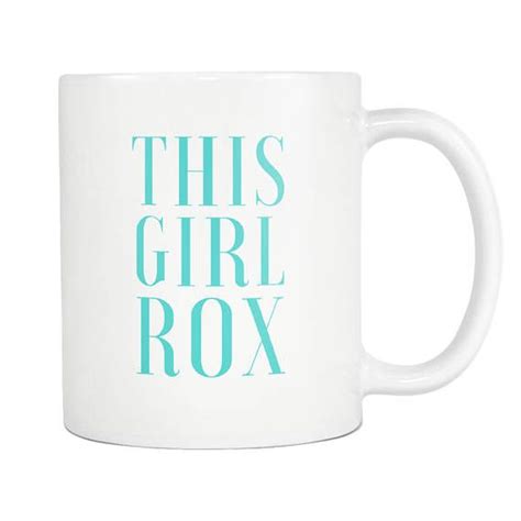 This Girl Rox Charity White Ceramic Coffee Mug Teal Aqua Blue Aqua Blue