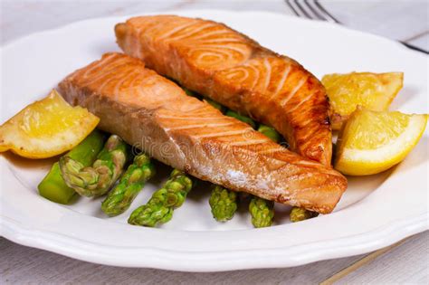 Broiled Salmon And Asparagus Stock Image Image Of