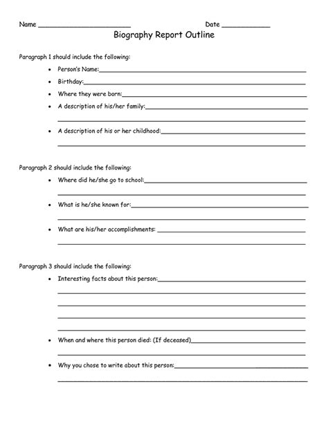 Biography Worksheet 5th Grade