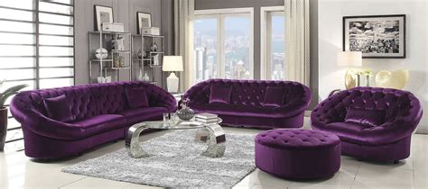 Romanus Purple Velvet Living Room Set 511046 Coaster Furniture