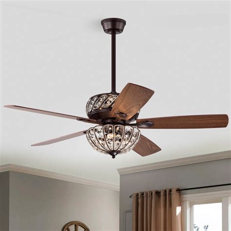52 In Indoor Oil Rubbed Bronze Reversible Ceiling Fan With Crystal