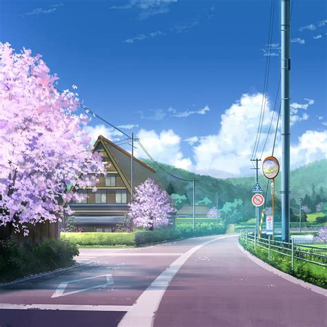 Cherry Blossom Anime Landscape Scenic Street 3000x3000 Anime Hd