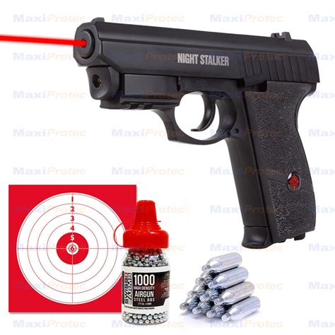 Pack Pistolet NIGHT STALKER CO2 LASER FULL METAL 4 5mm Billes