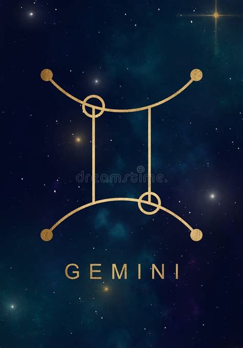 Gemini Zodiac Constellations Sign On Beautiful Starry Sky With Galaxy