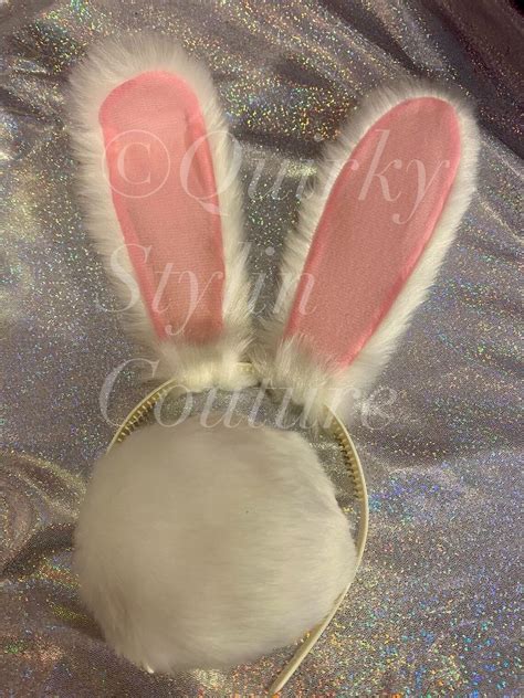 White Bunny Rabbit Ears And Tail Set Posable Cosplay Rabbit Etsy