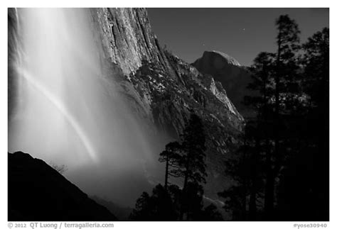 Black And White Picturephoto Upper Yosemite Falls With Double Moonbow