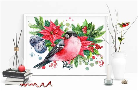 Winter Birds And Floral Illustration Floral Illustrations Winter