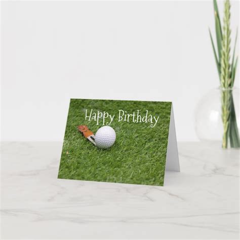 Golf Happy Birthday Golf Ball Is On Green Grass Note Card Zazzle