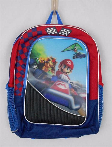 Backpak Multi Color Nintendo Mario Kart 7 School Book Bag Large Boys 16
