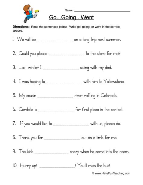 Go Going Went Fill In The Blank Worksheet By Teach Simple
