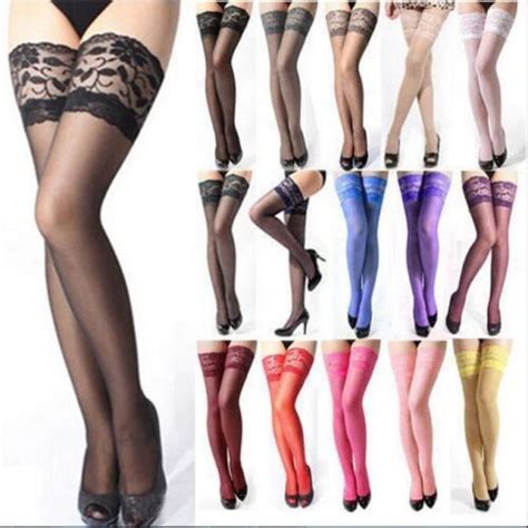 Sexy Womens Sheer Lace Top Thigh High Sexy Lingerie Stockings Silica Gel Medias Ebay
