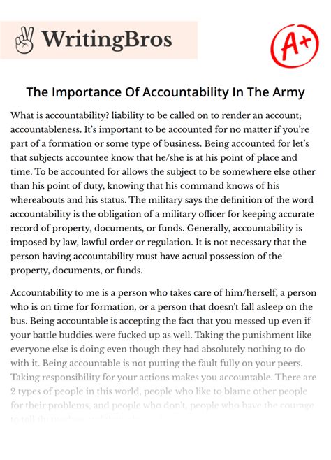 The Importance Of Accountability In The Army Free Essay Sample 1494