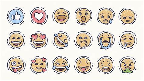 Conjunto De Iconos Emoji Dibujados A Mano Diseño Vector Premium