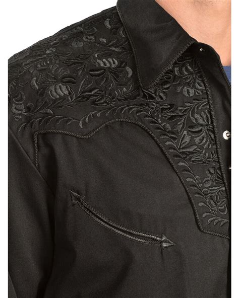 Scully Mens Black Floral Embroidered Retro Long Sleeve Western Shirt