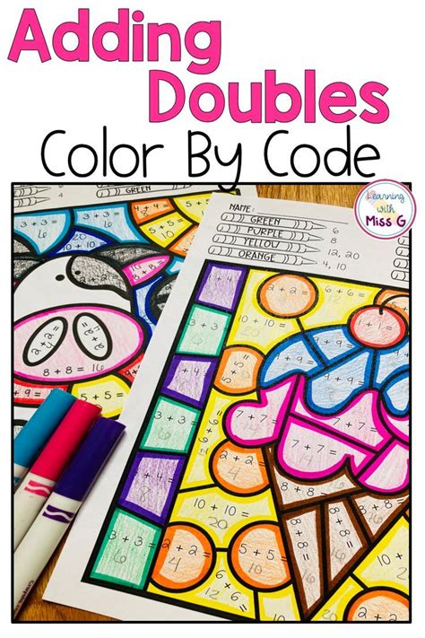 Adding With Doubles Color By Number Worksheets Math Coloring Pages