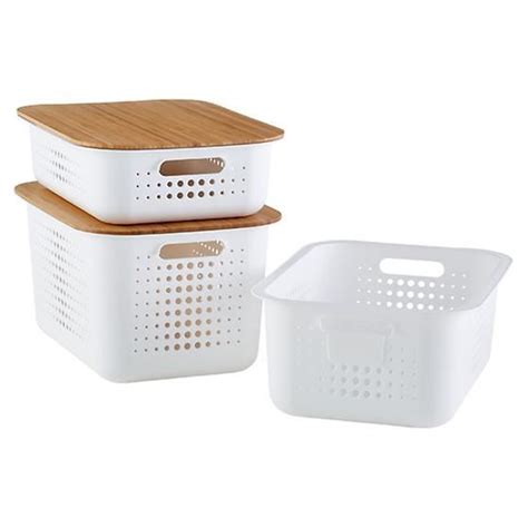 White Nordic Storage Baskets With Handles Linen Closet Organization