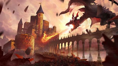 Dragon Dragon Attack Wyvern Army Castle Siege War Wallpaper