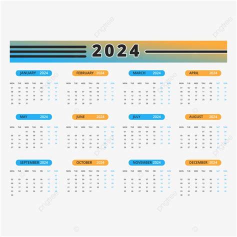 Kalender Cetak Tahun 2024 Gaya Minimalis Tahunan Vektor Kalender