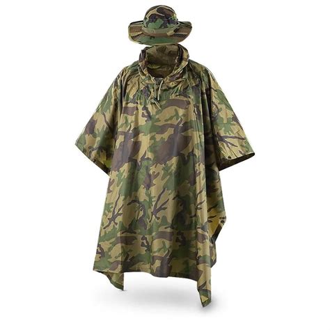 Fox Mens Outdoor Tactical Ripstop Military Rain Poncho And Boonie Cap