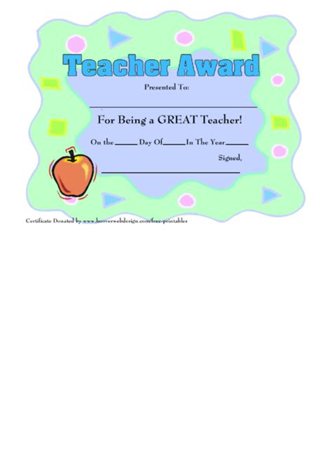 Teacher Award Certificate Printable Pdf Download