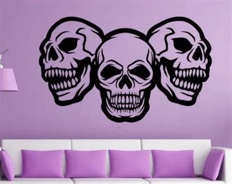 New Arrival Halloween Vinyl Wall Decal 3 Skulls Door Sticker Mural Art
