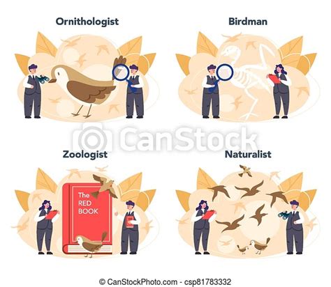 Ornithologist Concept Set Professional Scientist Study Birds