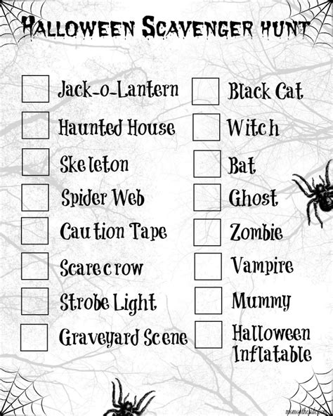 Printable Halloween Scavenger Hunt Full Of Spooky Things To Find