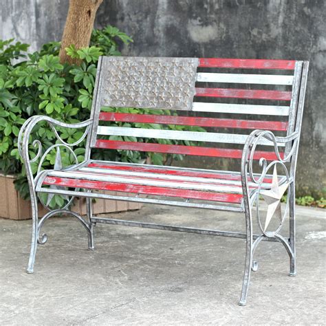 Well Made Metal American Flag Bench