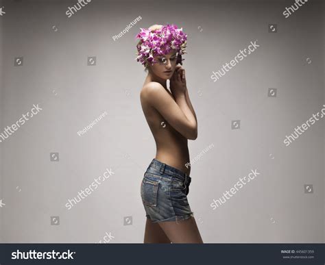 Naked Sexy Woman Wearing Jeans Shorts Stock Photo Shutterstock